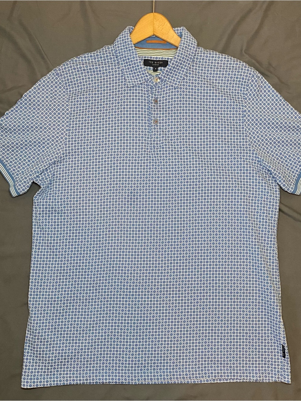 Ted Baker Men’s Size 4 Polo Shirt Blue Geometric Print Short Sleeve Golf Casual